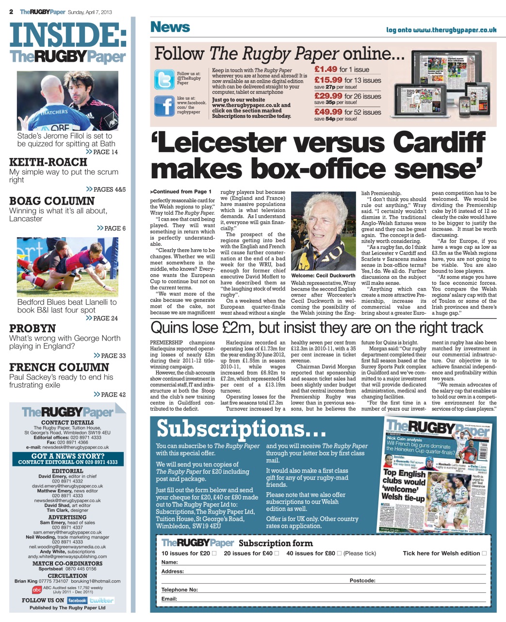 The Rugby Paper Preview Pages