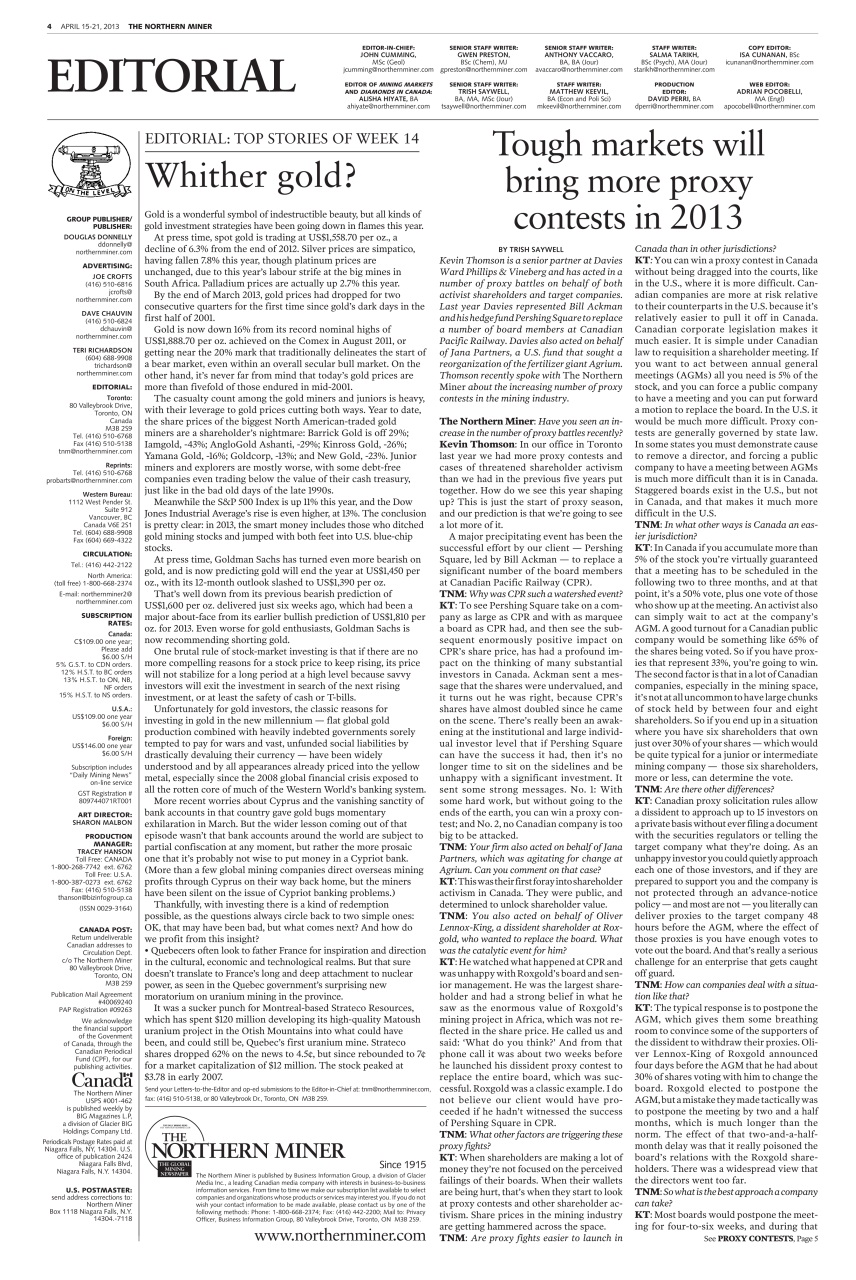 The Northern Miner Preview Pages