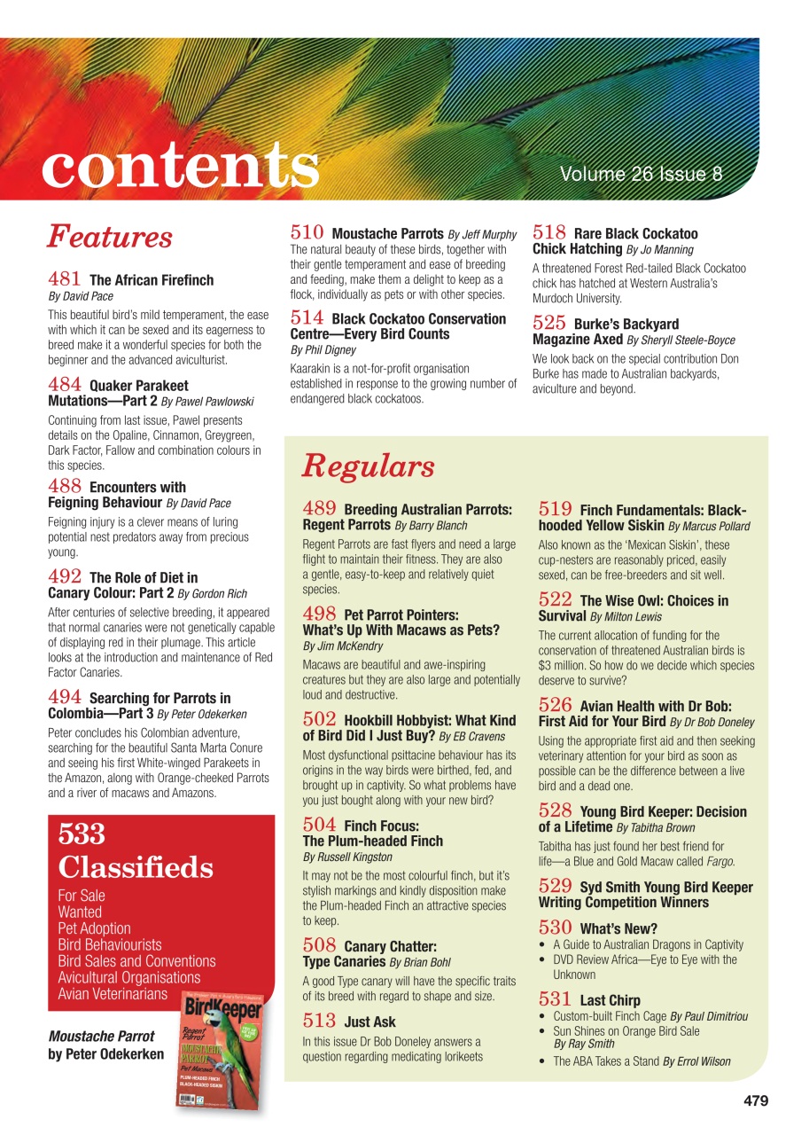 Australian Birdkeeper Magazine Preview Pages