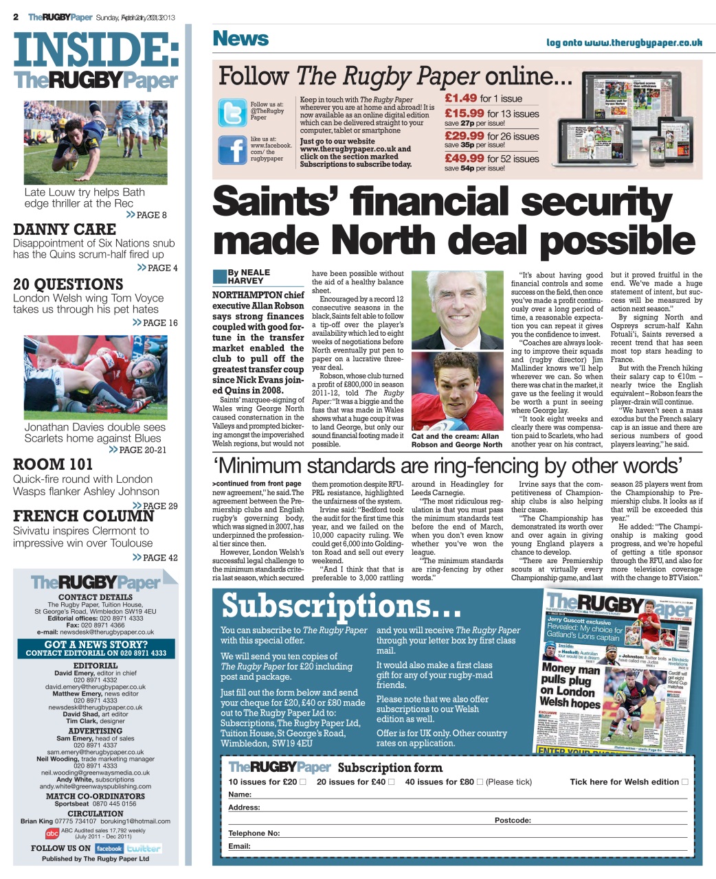 The Rugby Paper Preview Pages