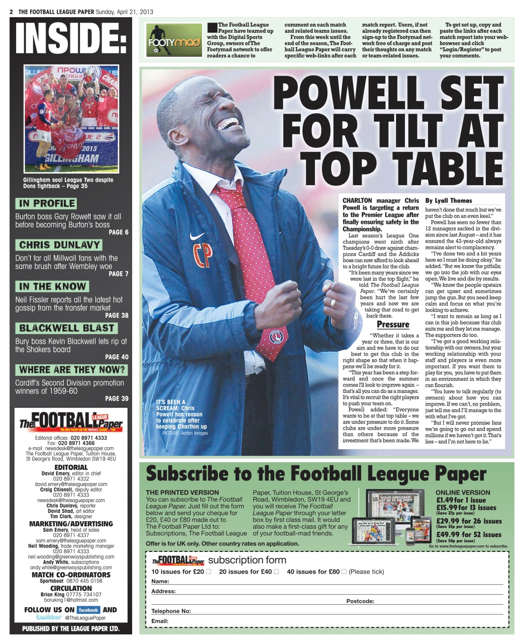 The Football League Paper Preview Pages