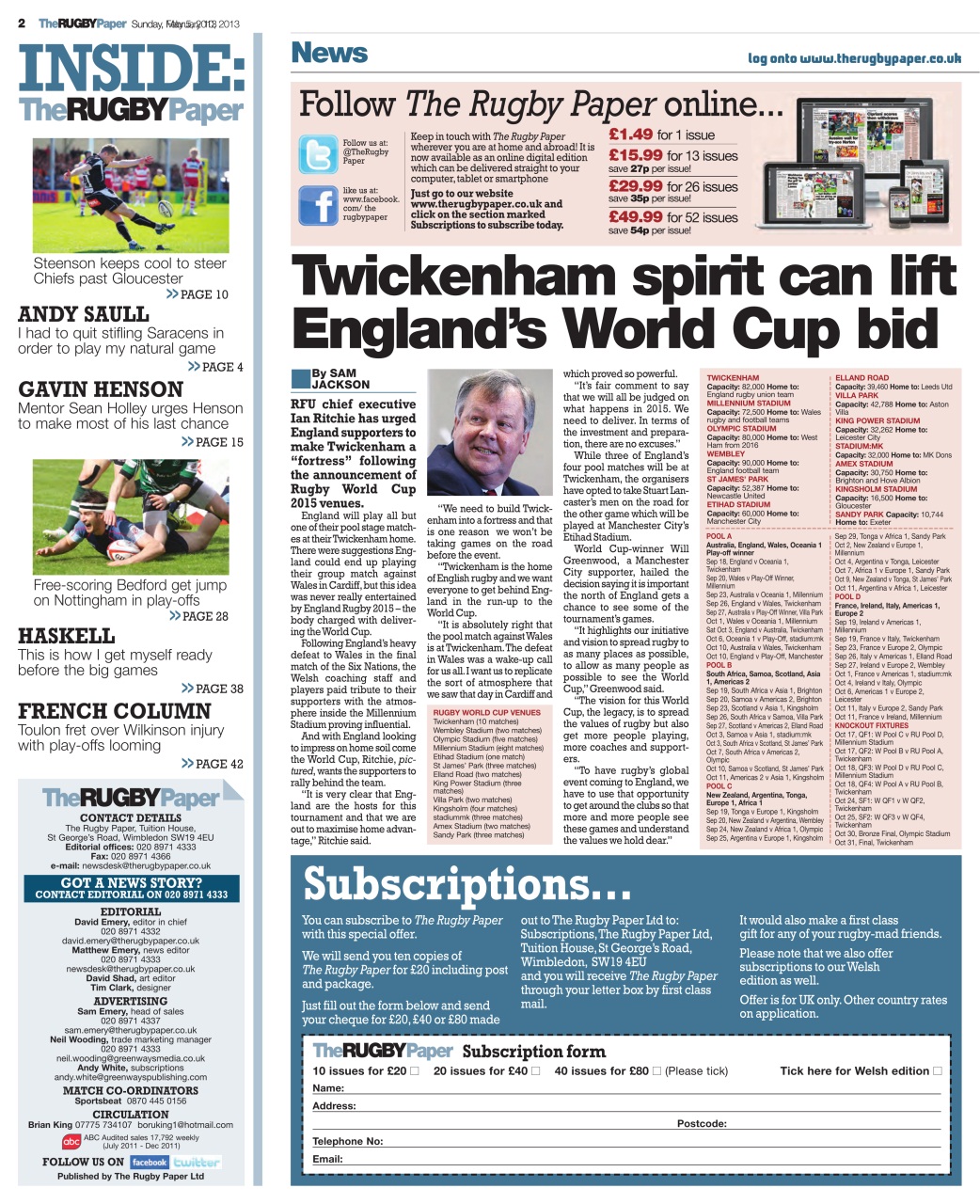 The Rugby Paper Preview Pages