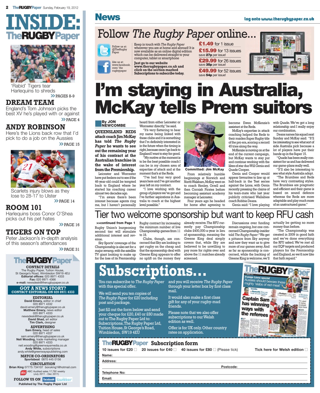 The Rugby Paper Preview Pages