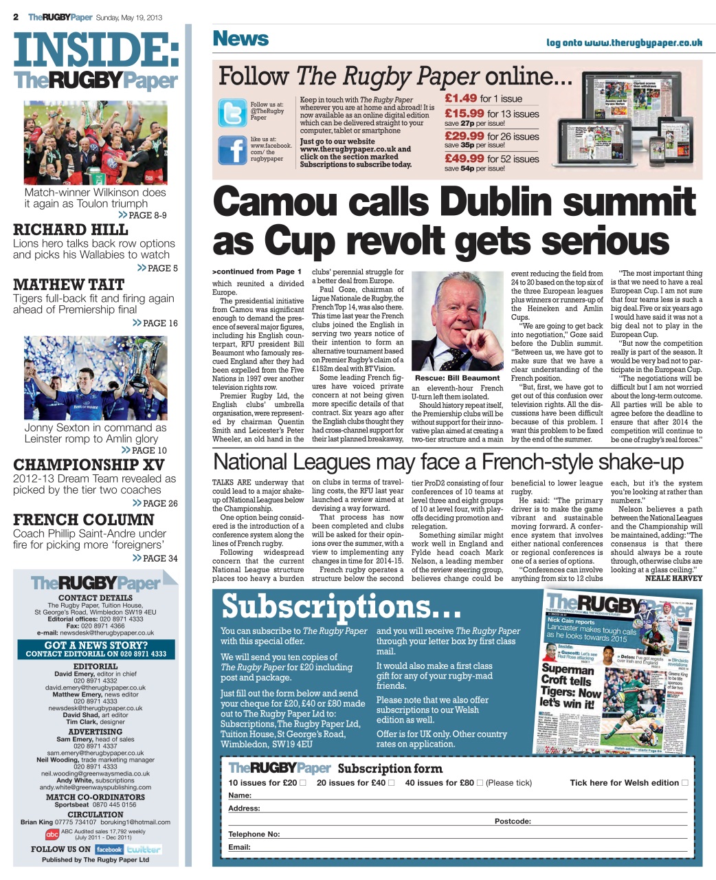 The Rugby Paper Preview Pages