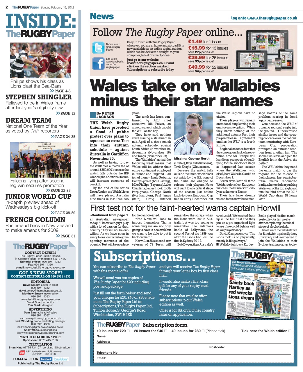 The Rugby Paper Preview Pages