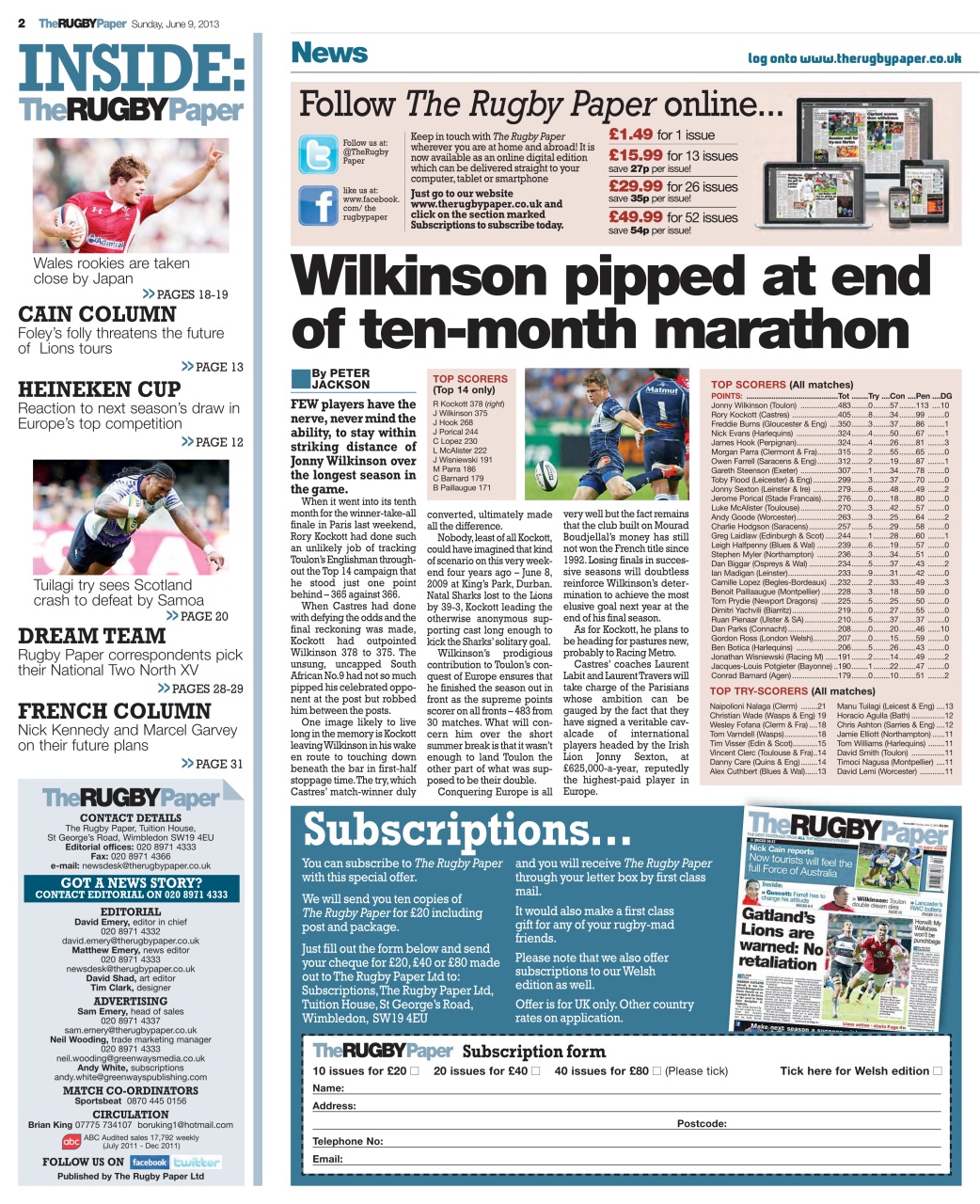 The Rugby Paper Preview Pages