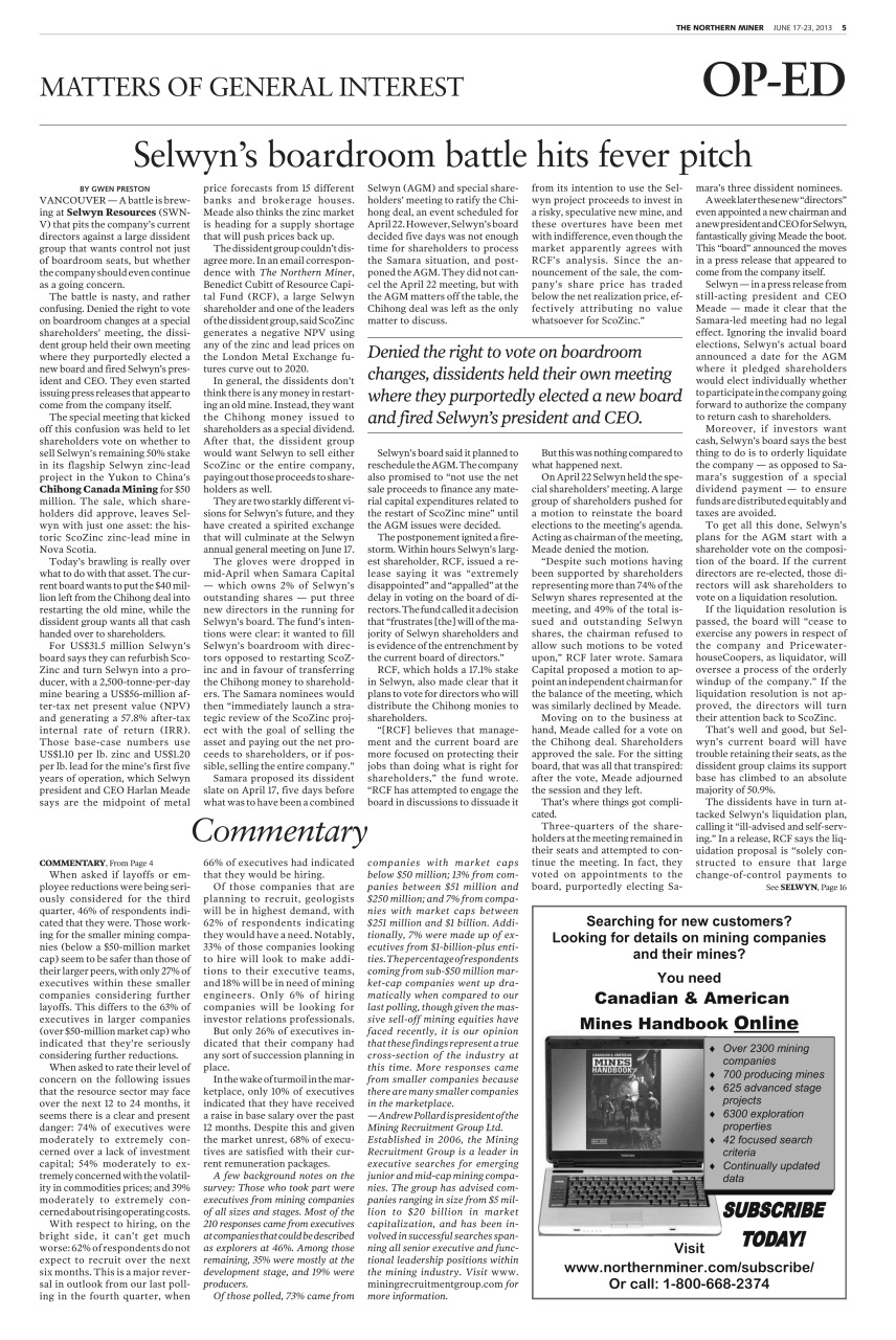 The Northern Miner Preview Pages