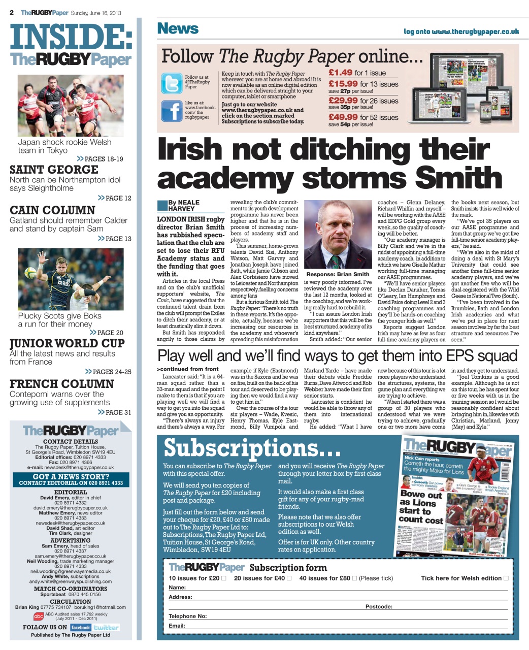 The Rugby Paper Preview Pages