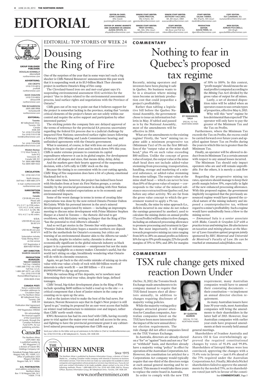 The Northern Miner Preview Pages