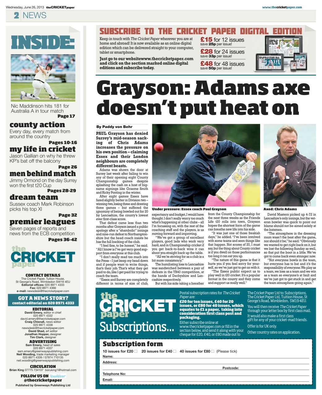 The Cricket Paper Preview Pages