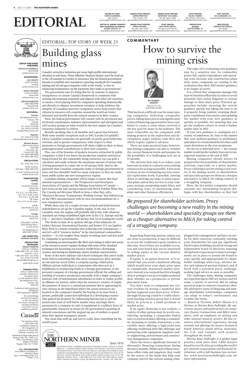 The Northern Miner Preview Pages