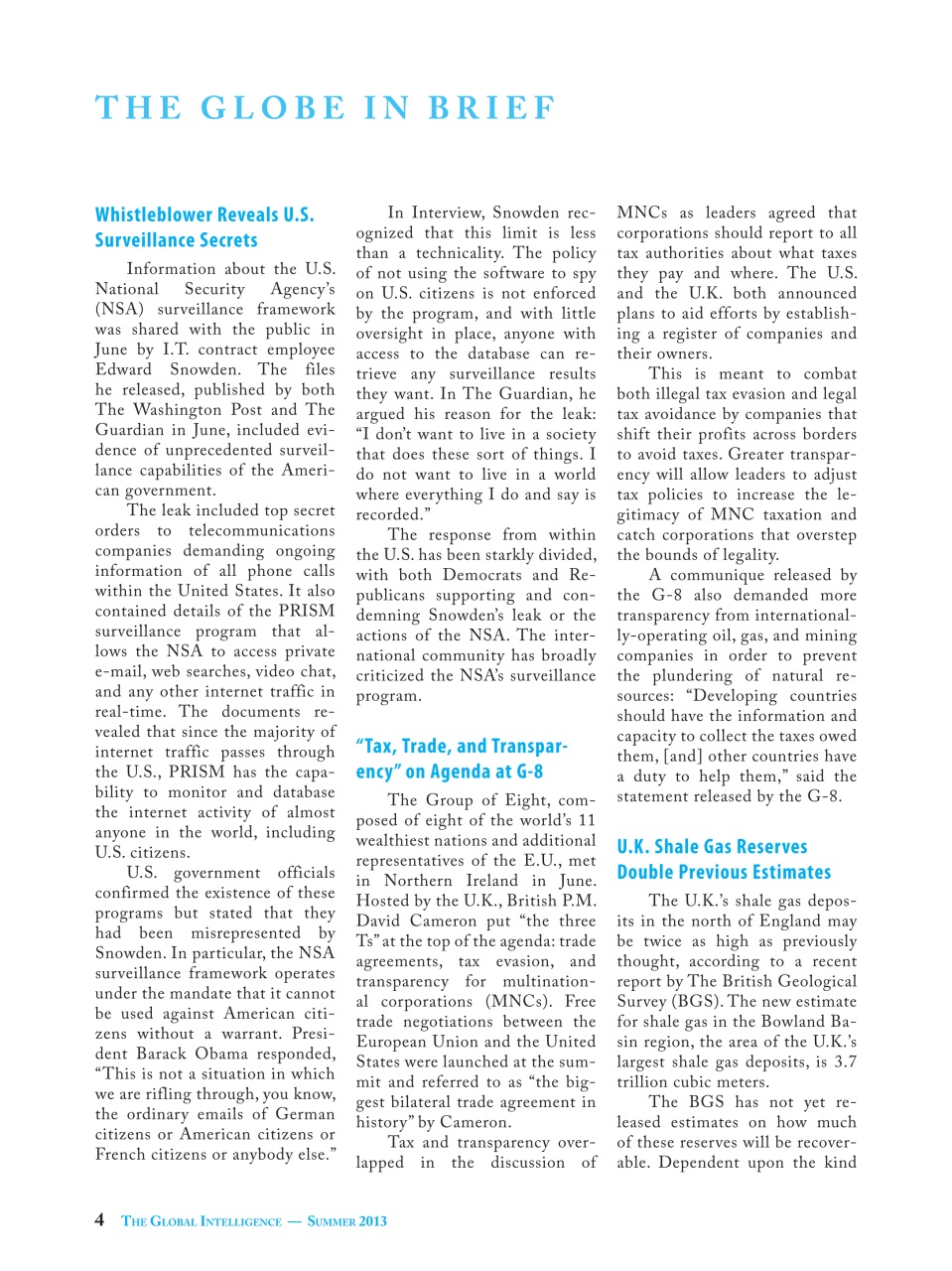 The Global Intelligence Preview Pages