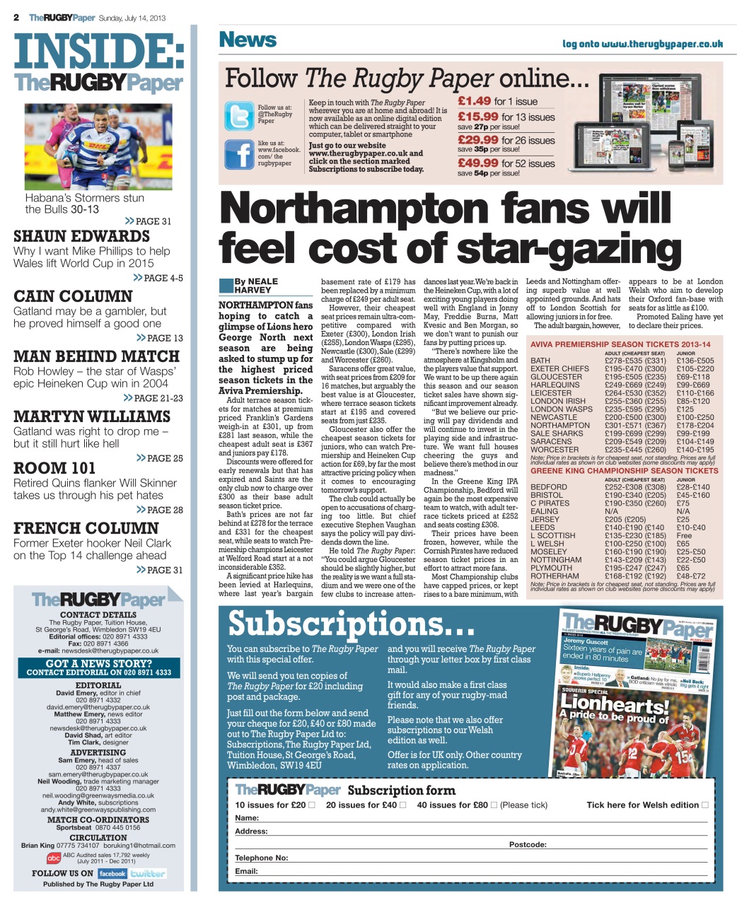 The Rugby Paper Preview Pages