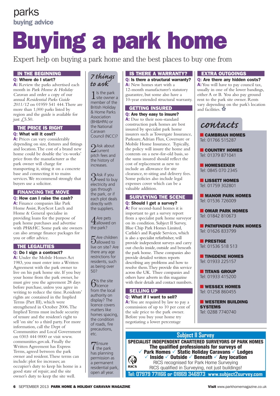 Park Home & Holiday Living Preview Pages