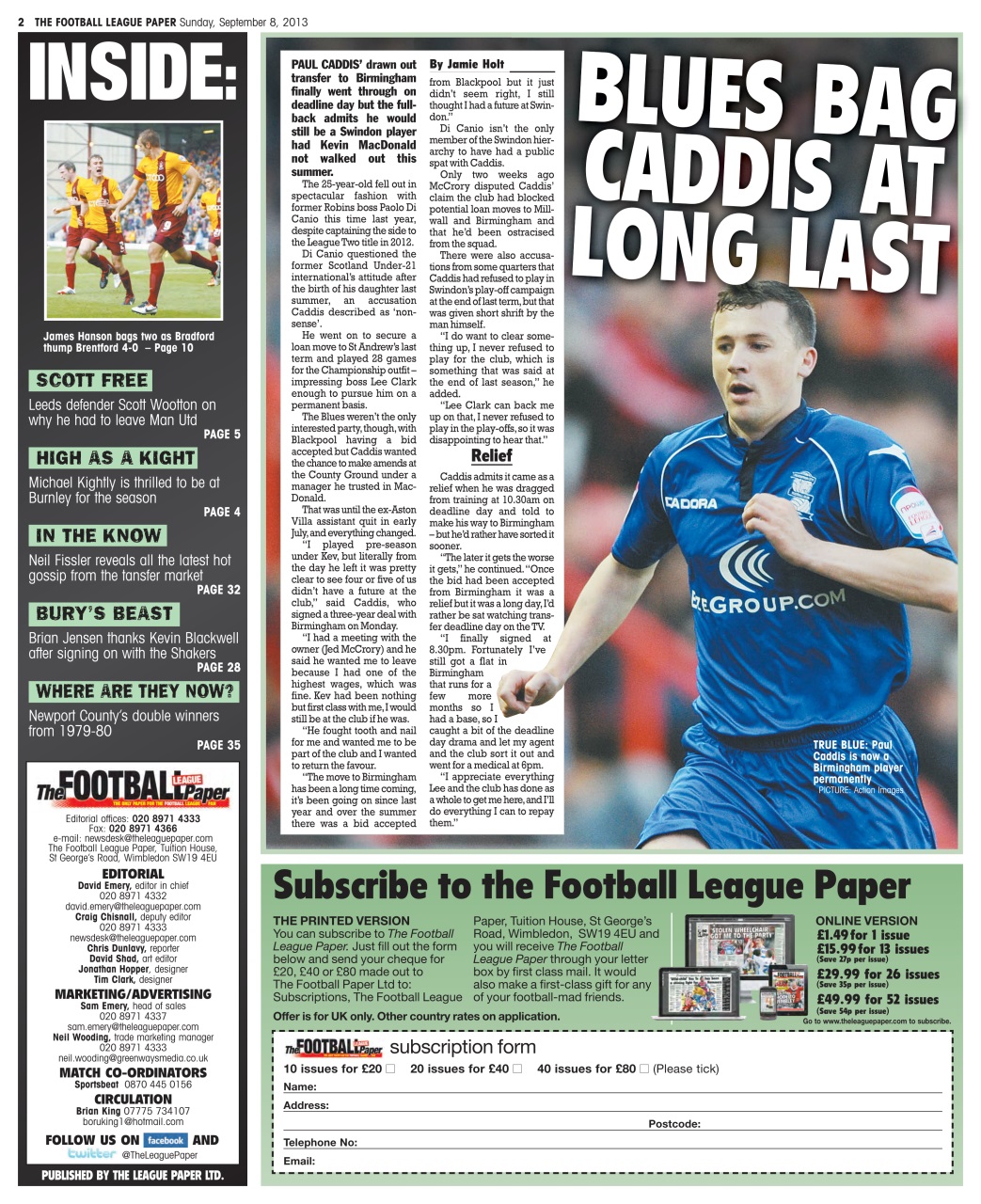 The Football League Paper Preview Pages