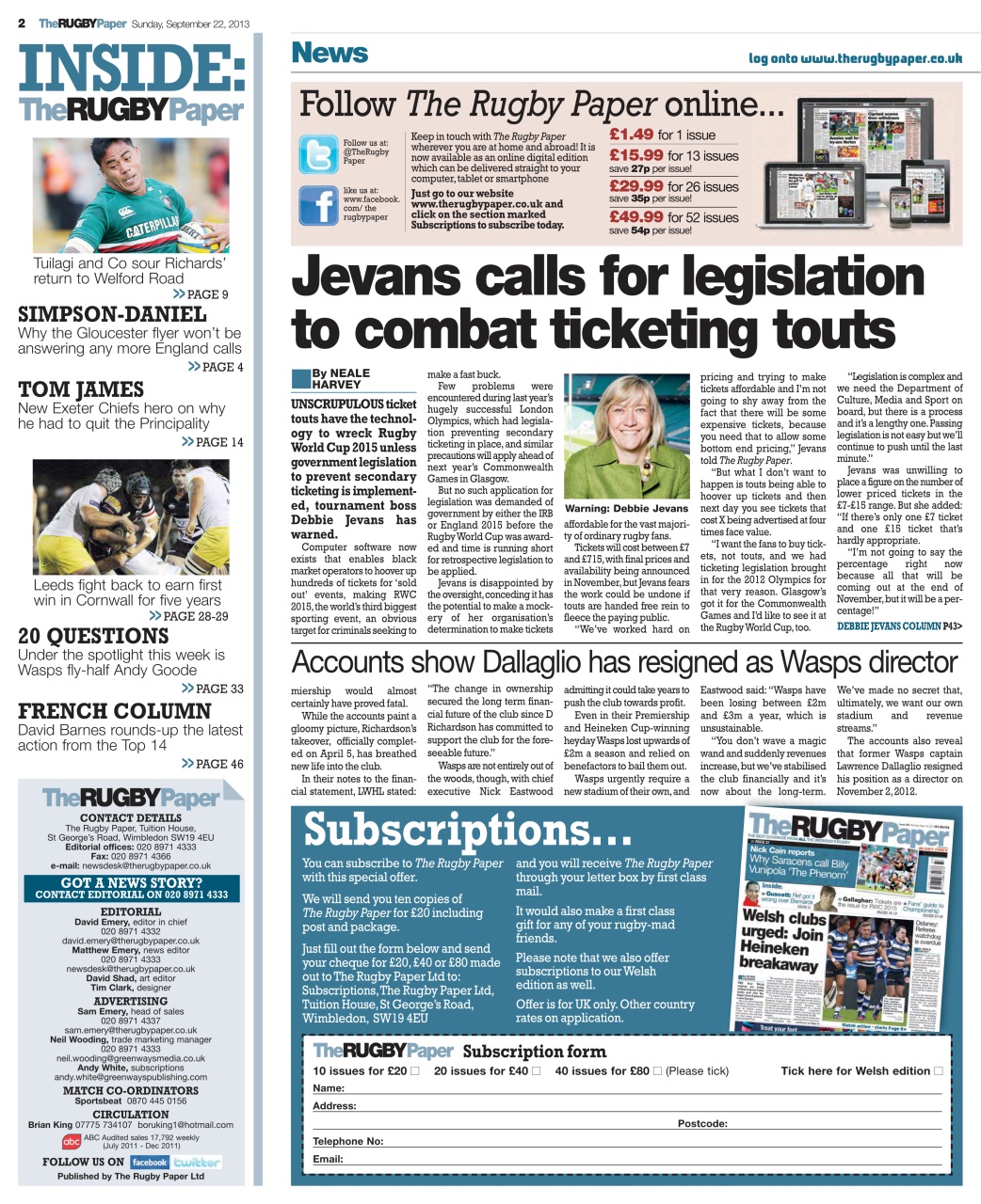 The Rugby Paper Preview Pages