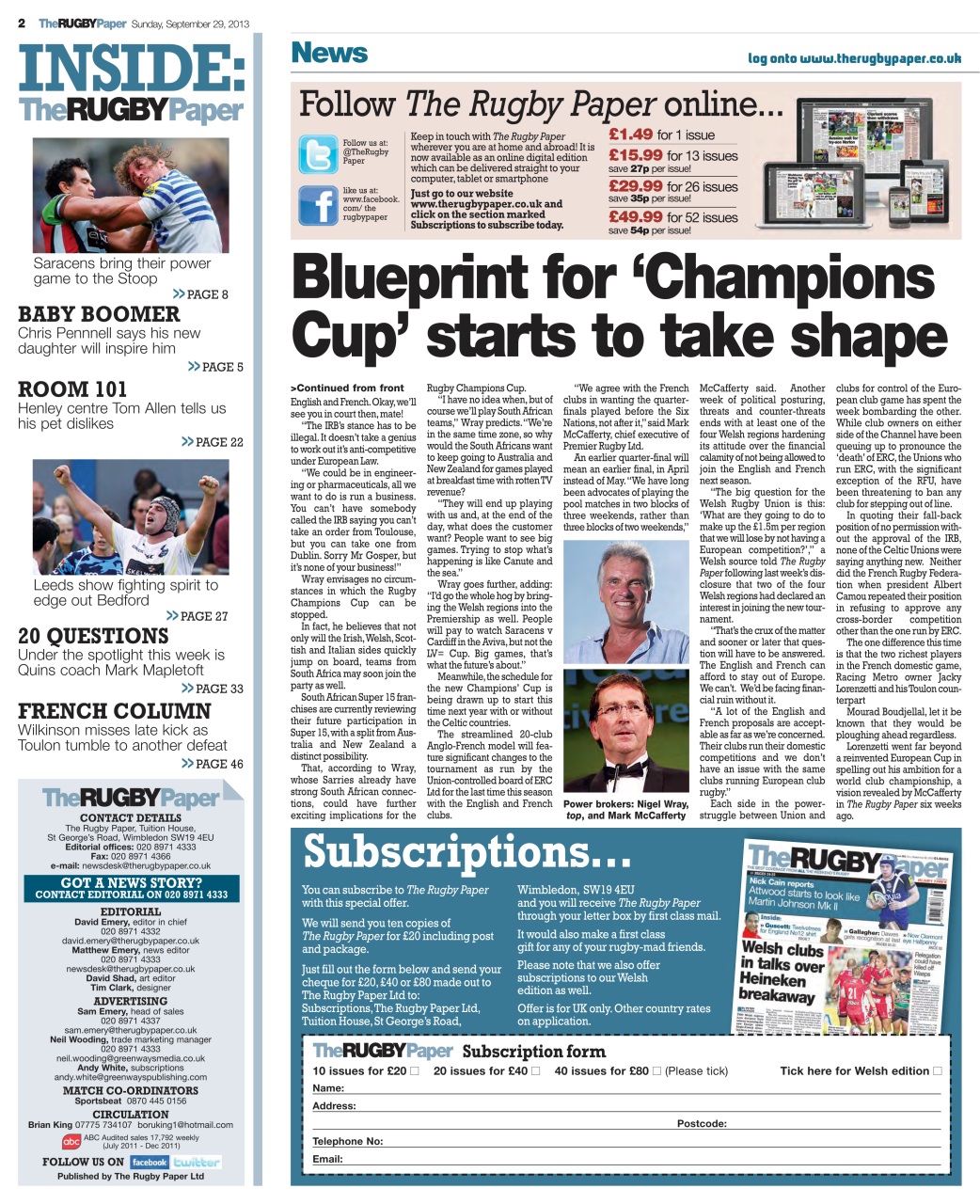 The Rugby Paper Preview Pages