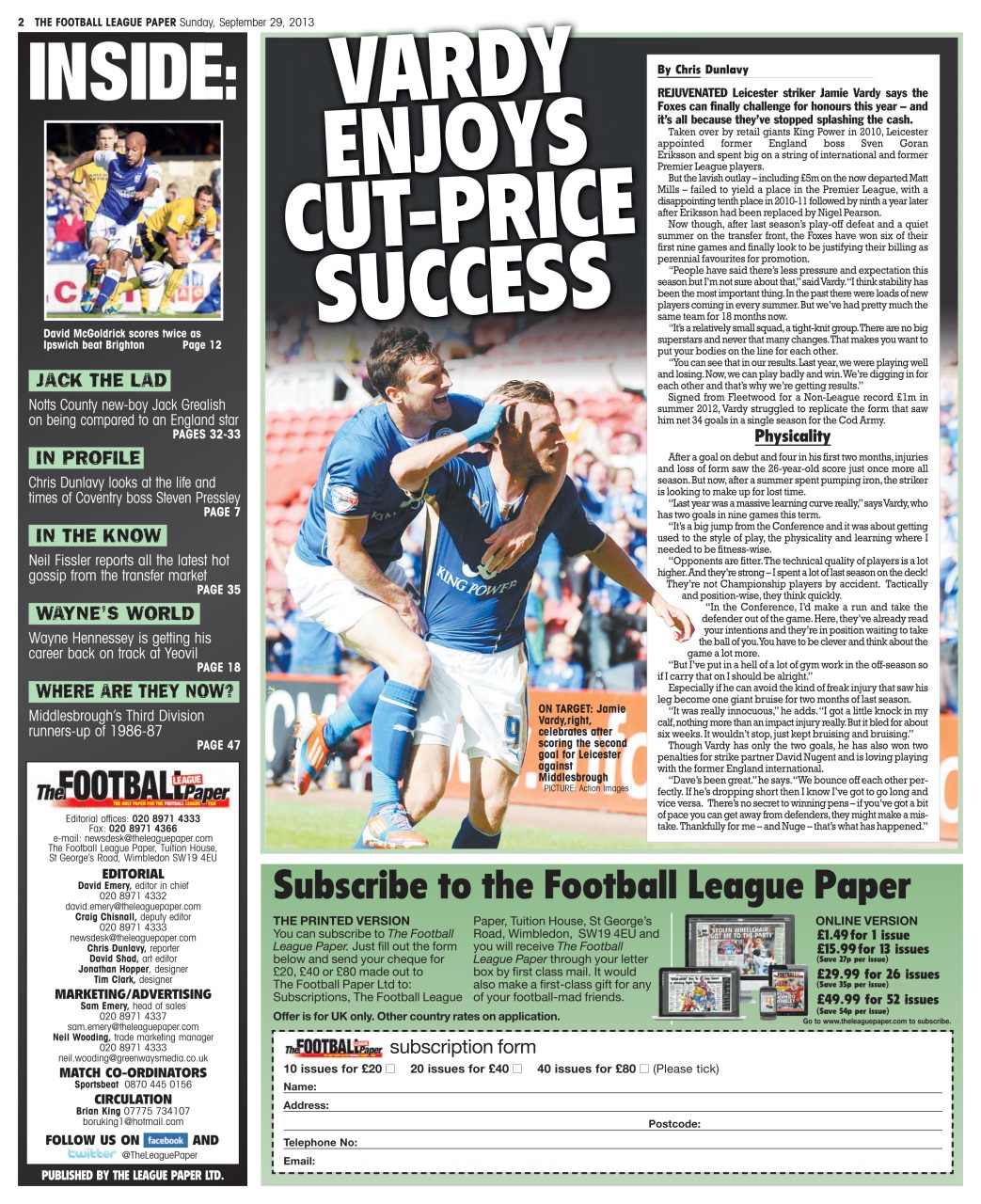 The Football League Paper Preview Pages