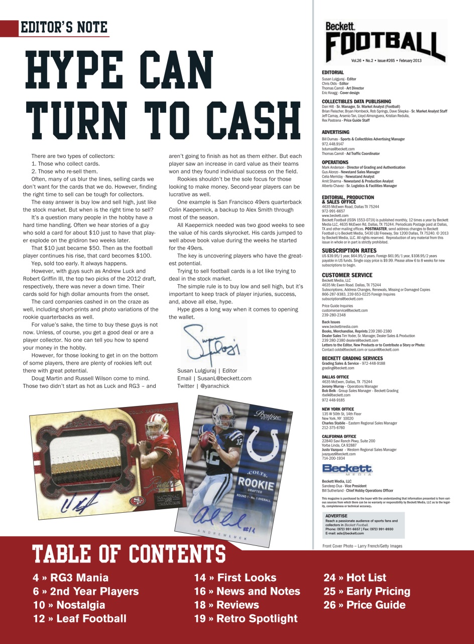 Beckett Football Magazine Preview Pages