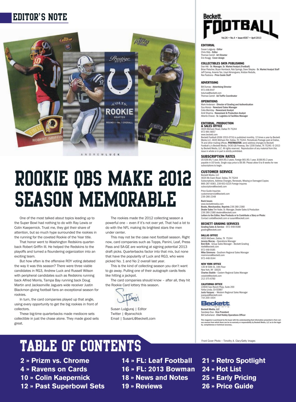 Beckett Football Magazine Preview Pages