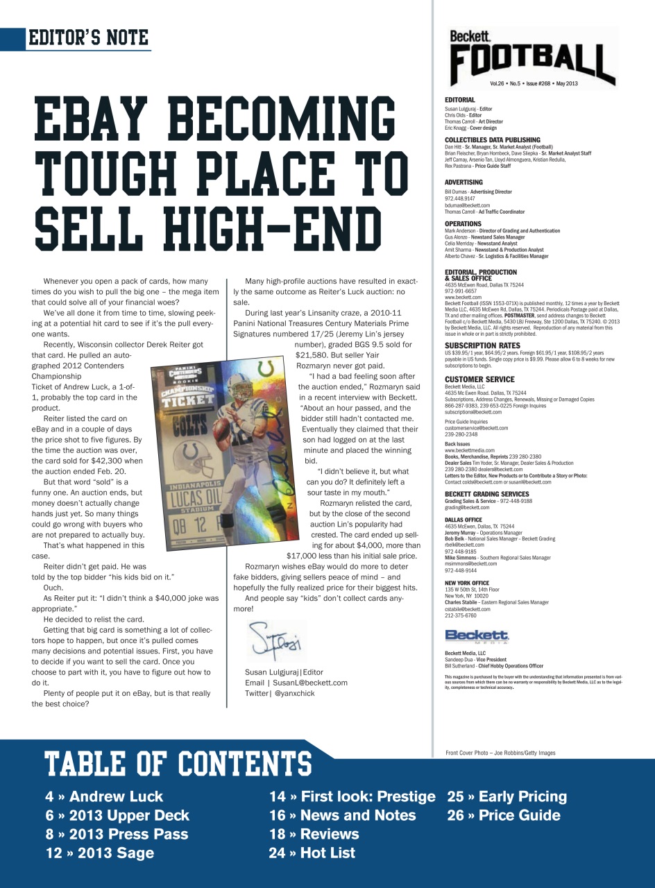 Beckett Football Magazine Preview Pages