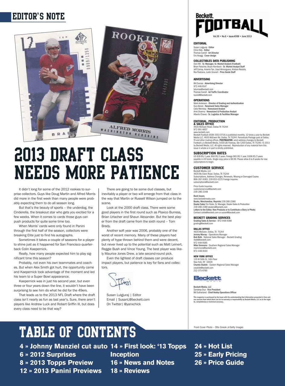Beckett Football Magazine Preview Pages