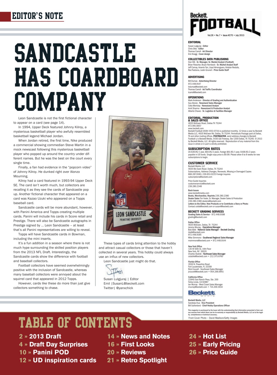 Beckett Football Magazine Preview Pages