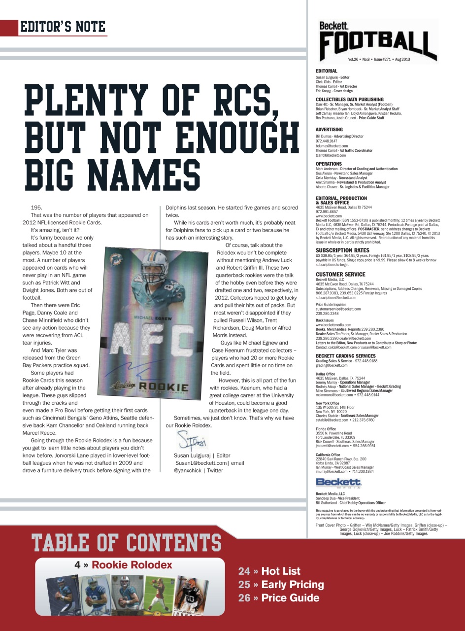 Beckett Football Magazine Preview Pages