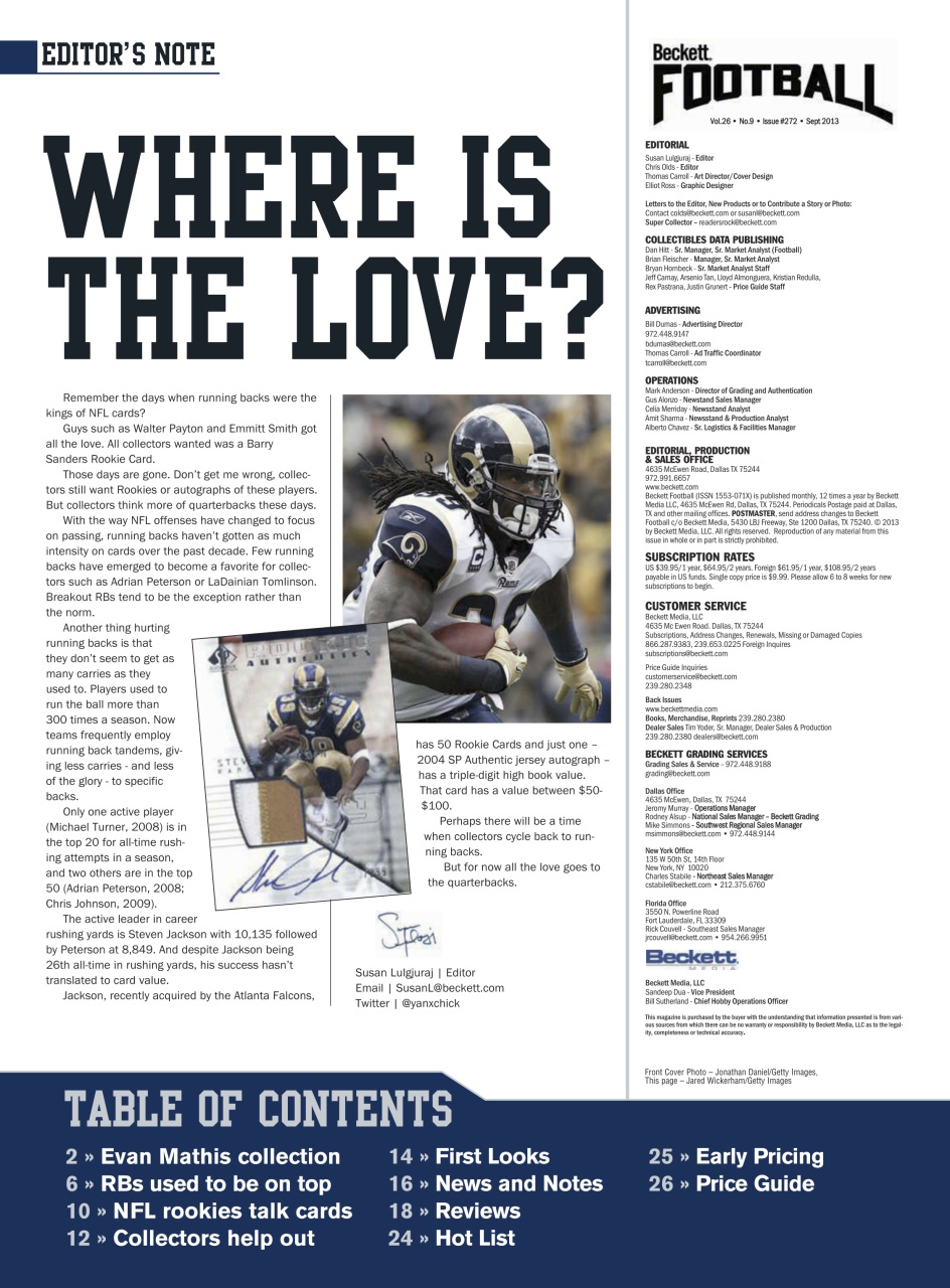Beckett Football Magazine Preview Pages