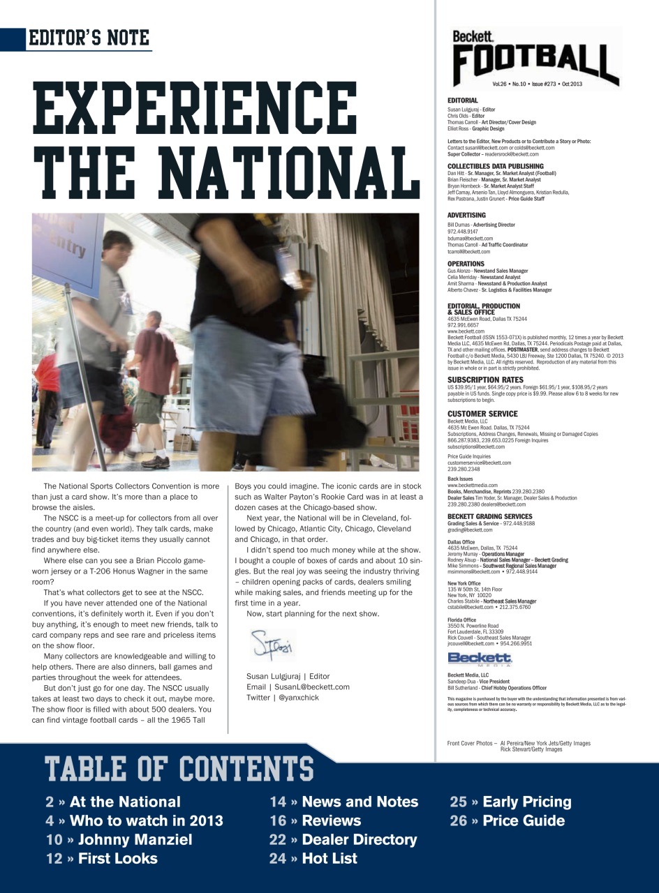 Beckett Football Magazine Preview Pages