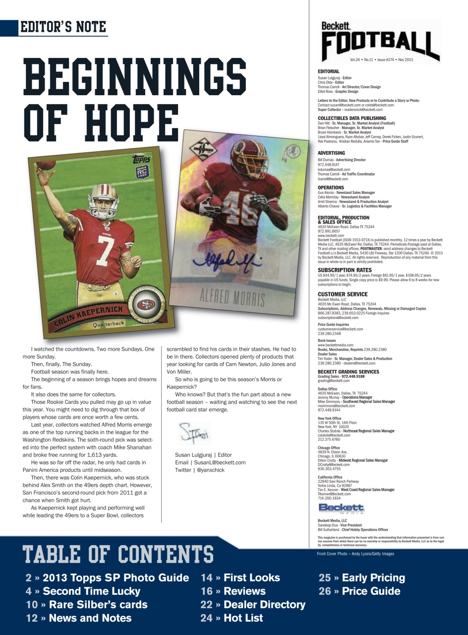 Beckett Football Magazine Preview Pages