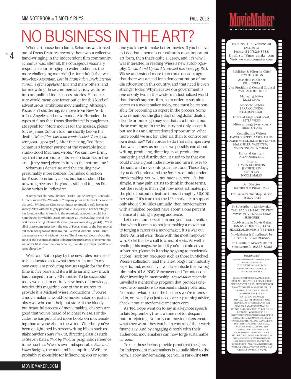 MovieMaker Magazine Preview Pages