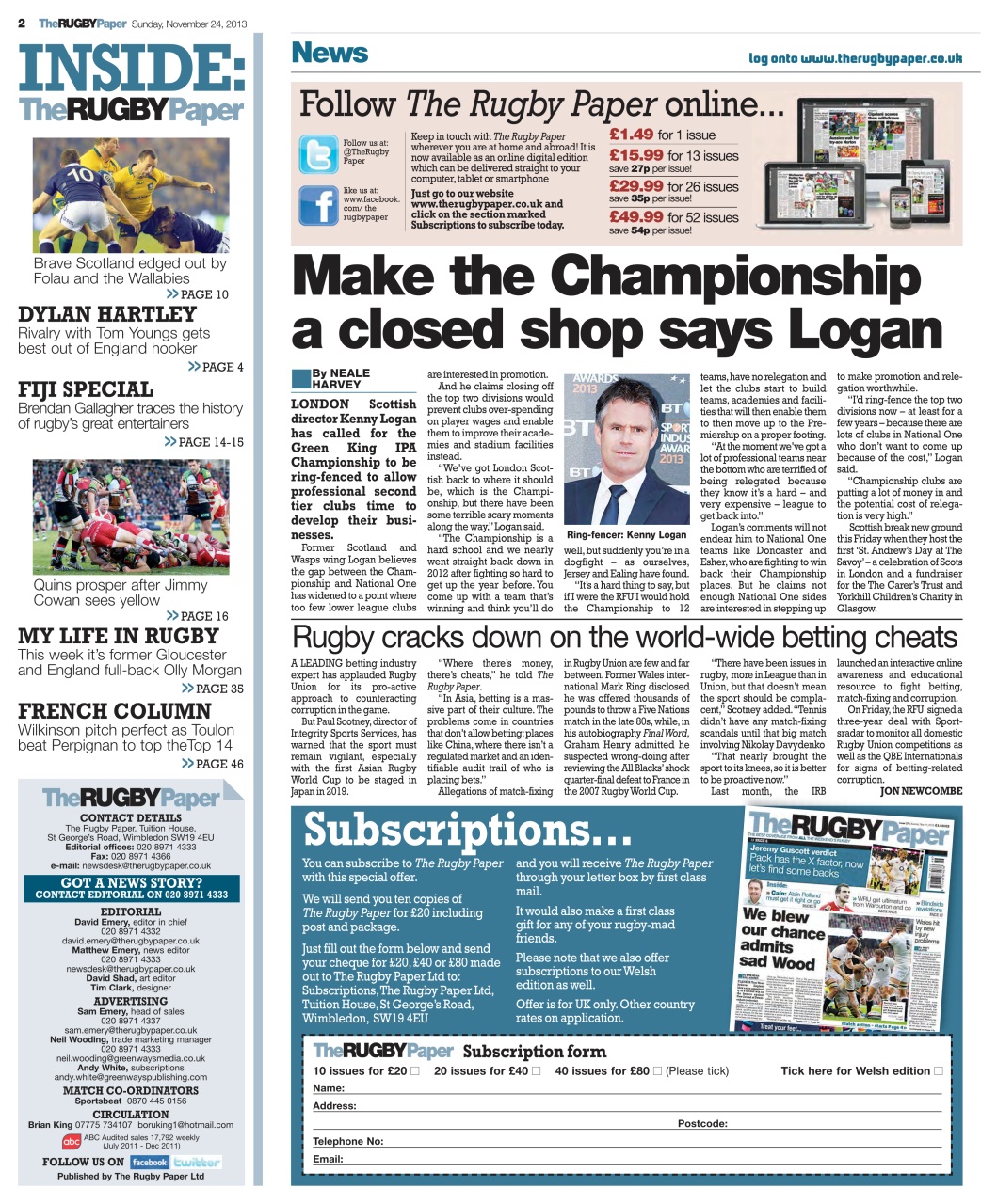 The Rugby Paper Preview Pages
