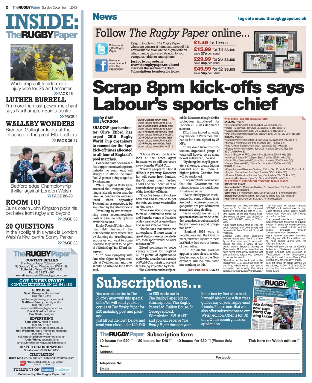 The Rugby Paper Preview Pages