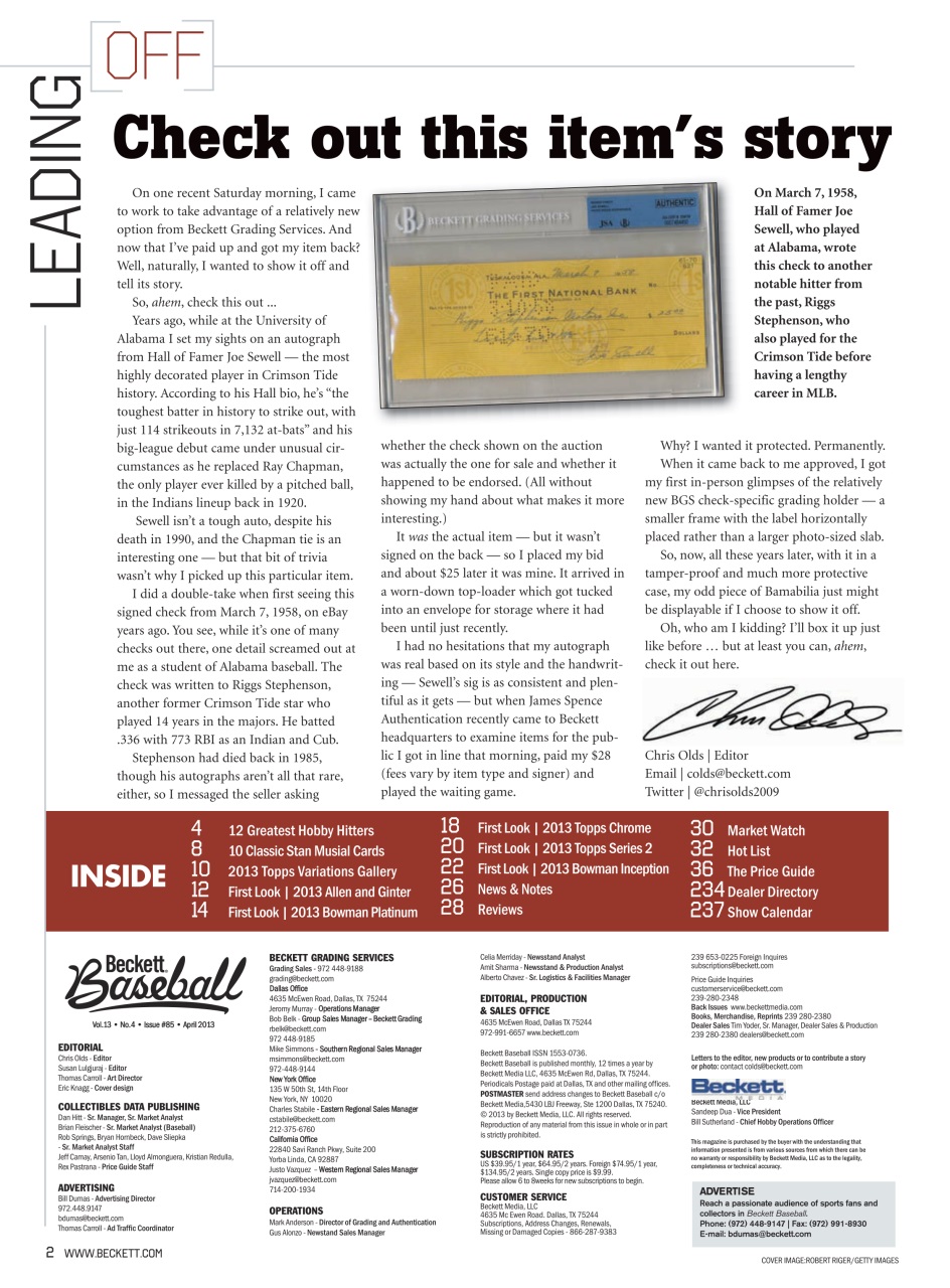 Beckett Baseball Magazine Preview Pages