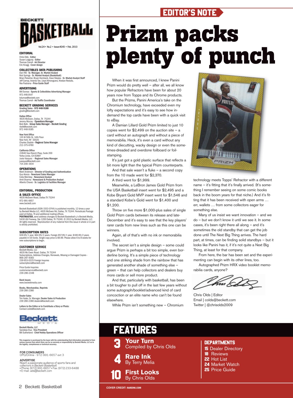 Beckett Basketball Magazine Preview Pages