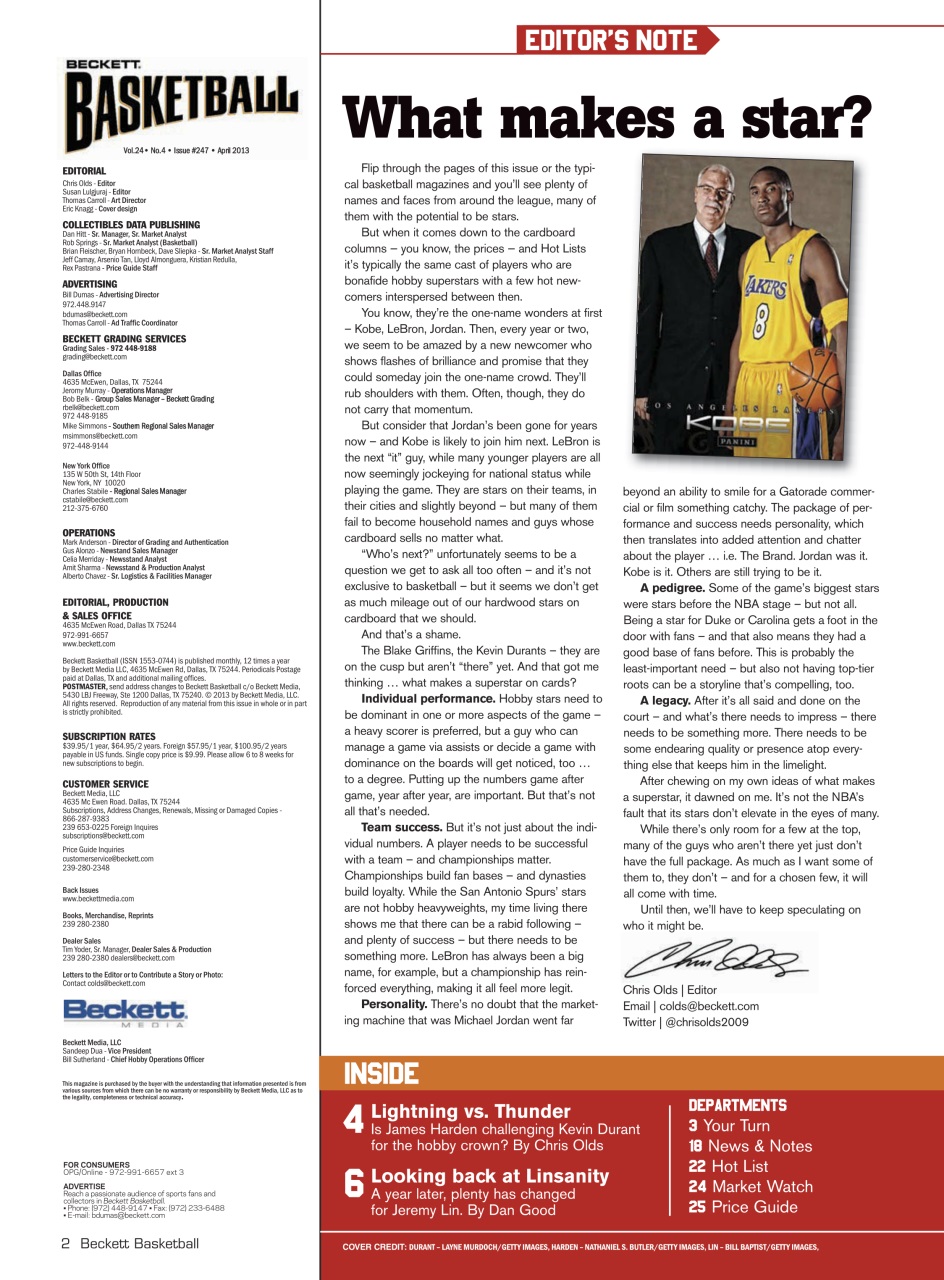 Beckett Basketball Magazine Preview Pages