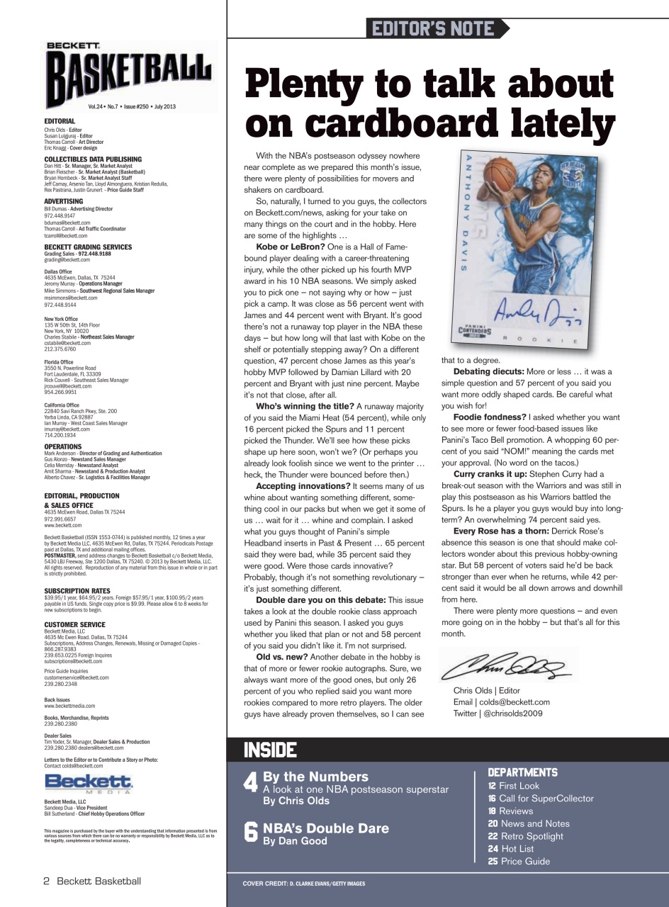 Beckett Basketball Magazine Preview Pages