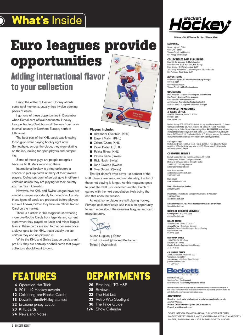 Beckett Hockey Magazine Preview Pages