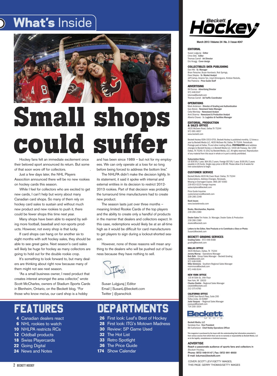 Beckett Hockey Magazine Preview Pages