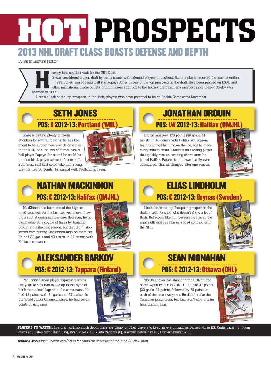 Beckett Hockey Magazine Preview Pages