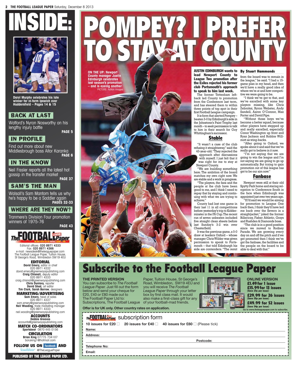 The Football League Paper Preview Pages