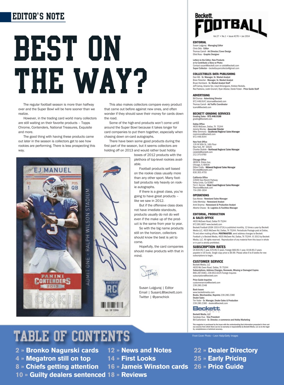 Beckett Football Magazine Preview Pages