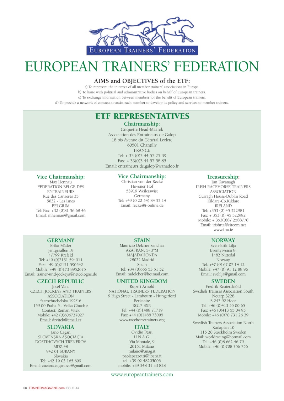 European Trainer Magazine - horse racing Preview Pages