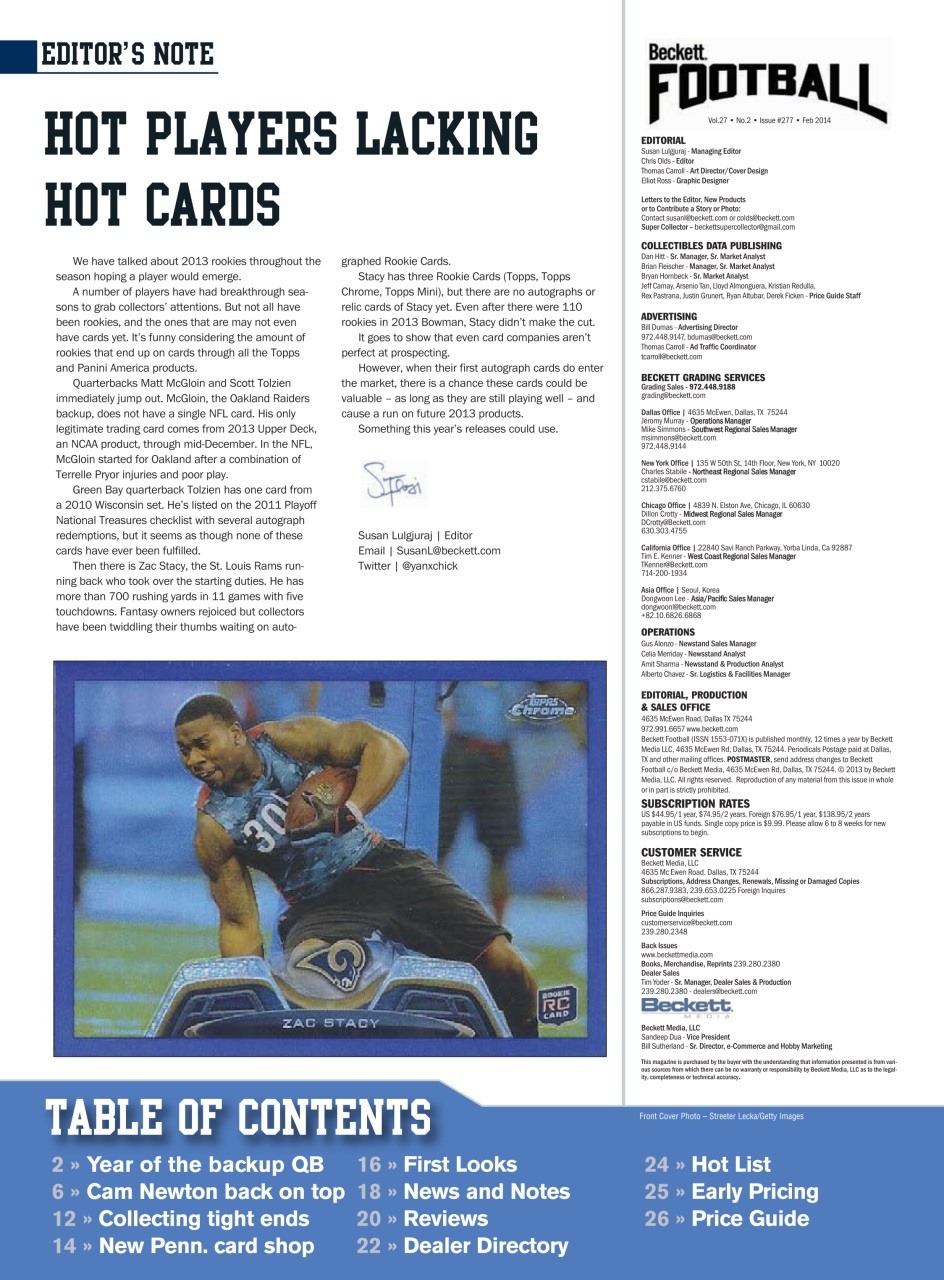 Beckett Football Magazine Preview Pages