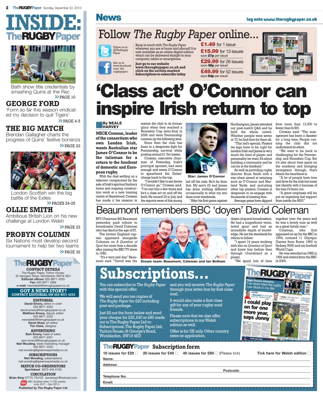 The Rugby Paper Preview Pages