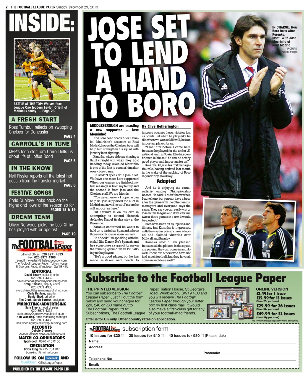 The Football League Paper Preview Pages