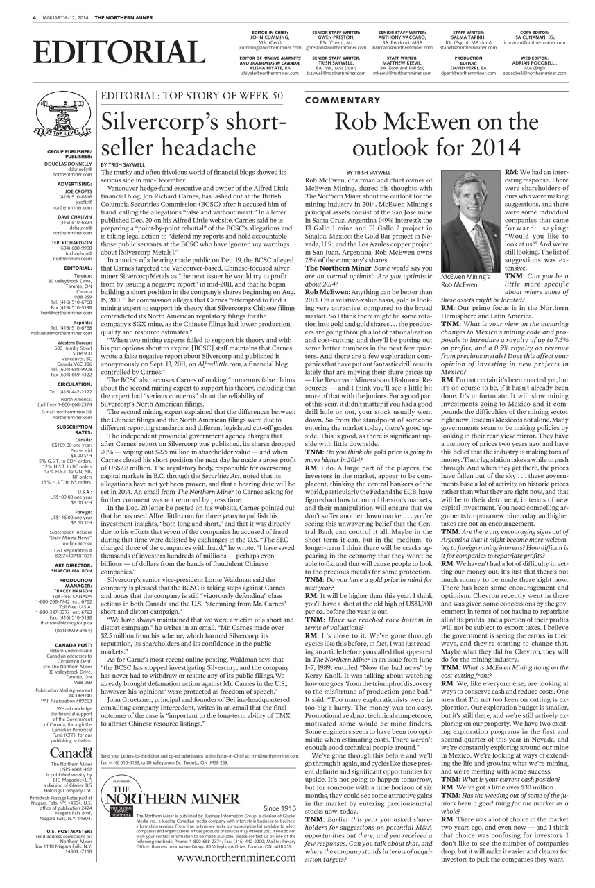 The Northern Miner Preview Pages