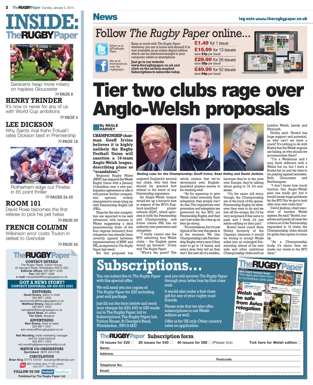 The Rugby Paper Preview Pages