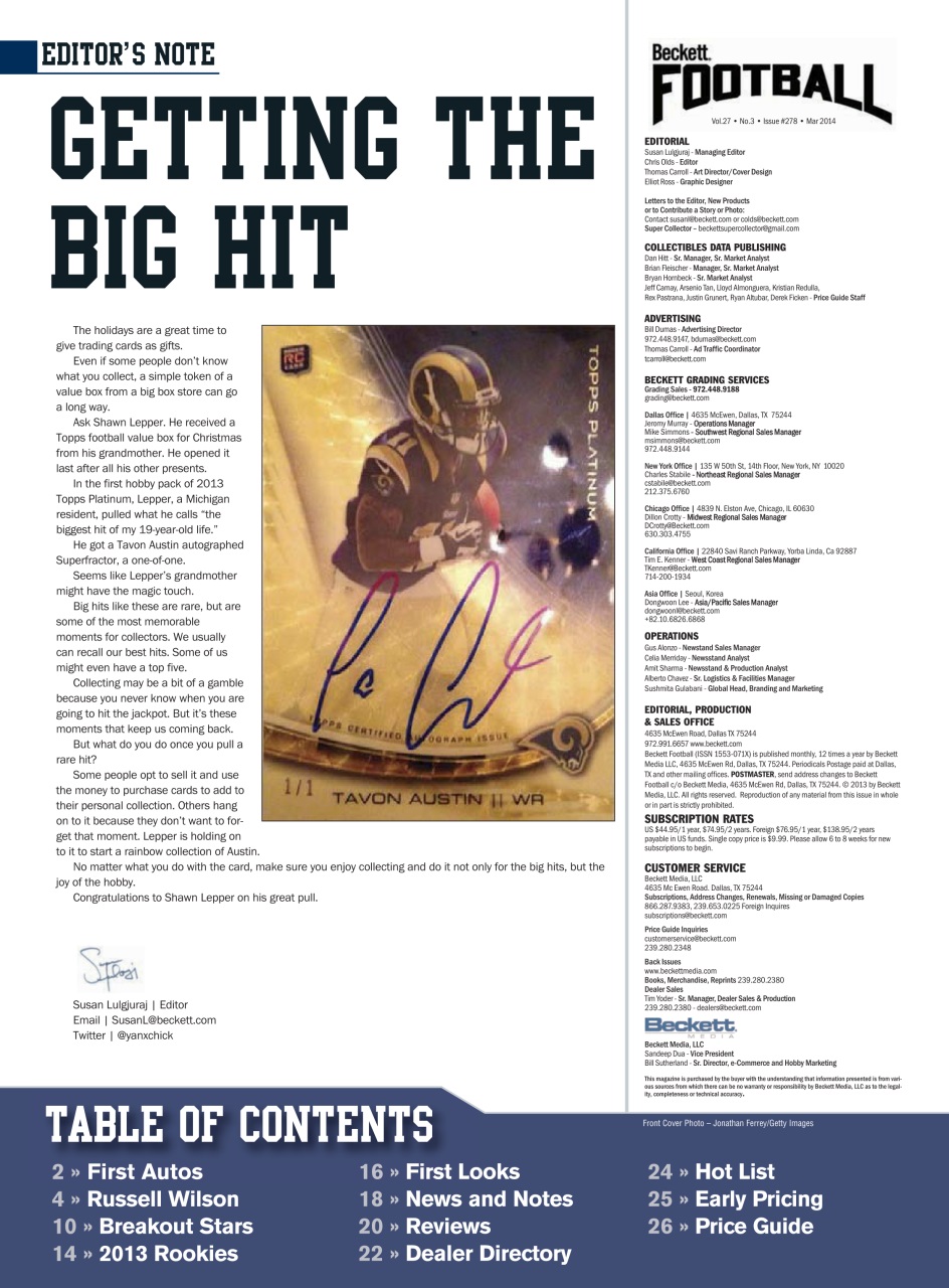 Beckett Football Magazine Preview Pages